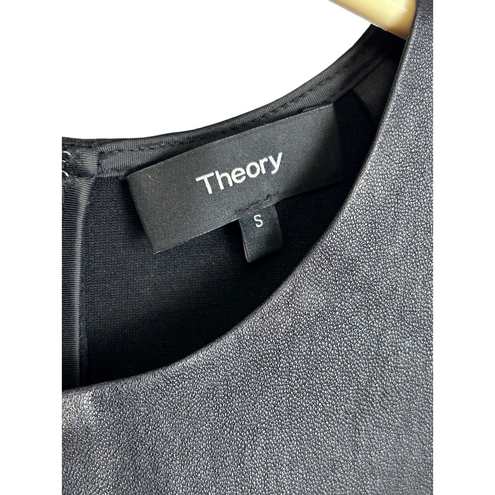Theory Black‎ Lamb Leather Front Sleeveless Top Bristol Modern Seamed Shell S - Picture 4 of 7